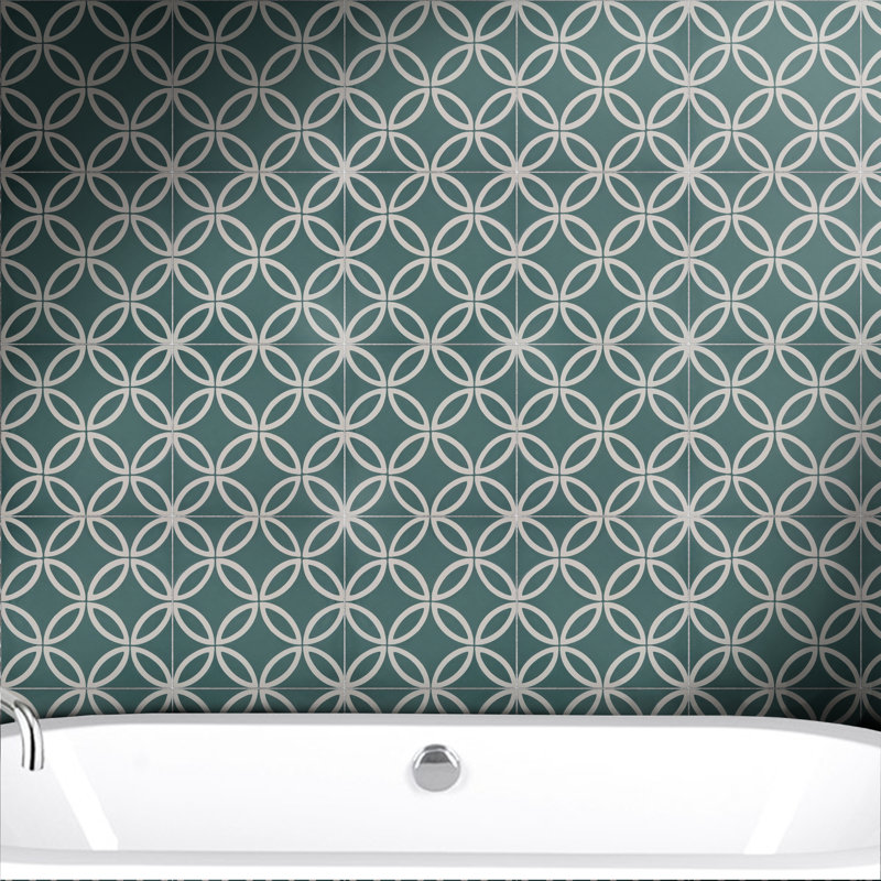 Amlo 8" x 8" Cement Patterned Wall & Floor Tile, Green/White