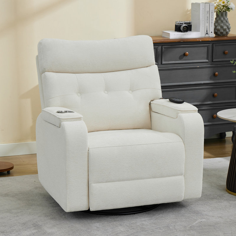  Modern Chenille Oversized Power Swivel Rocker Glider Recliner with Massage and Heat, Double Storage Arm, Cup Holder,Timing and Type-C Port