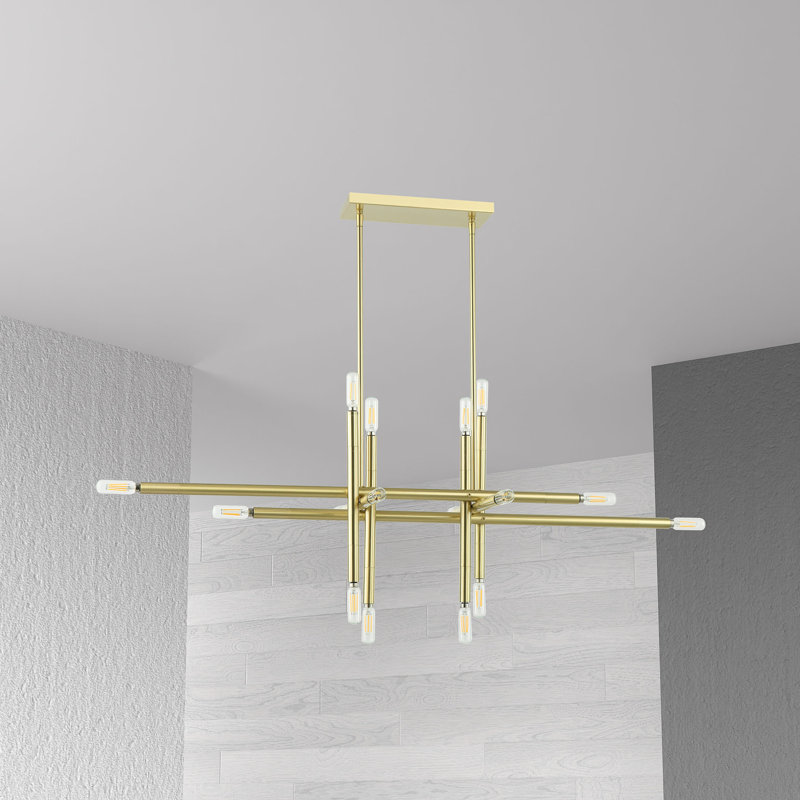 16 - Light Dimmable Chandelier, Aged Brass