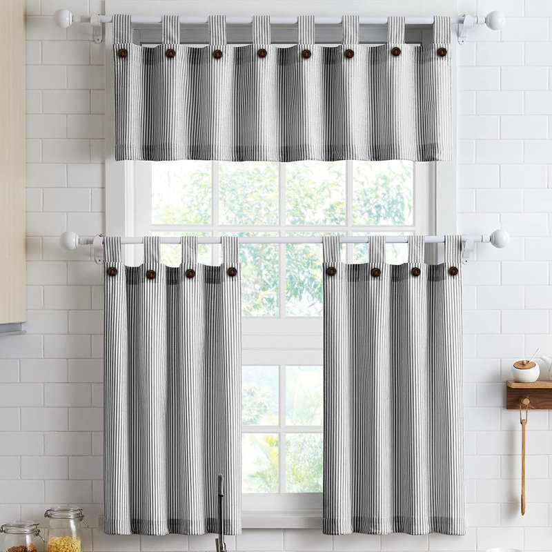 Cotton Kitchen Curtains And Curtains, Black/White