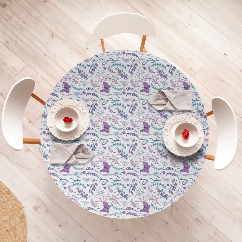 East Urban Home Spring Fitted Round Tablecloth Dark Turquoise Dark Blue 71111, 67.72'' Round