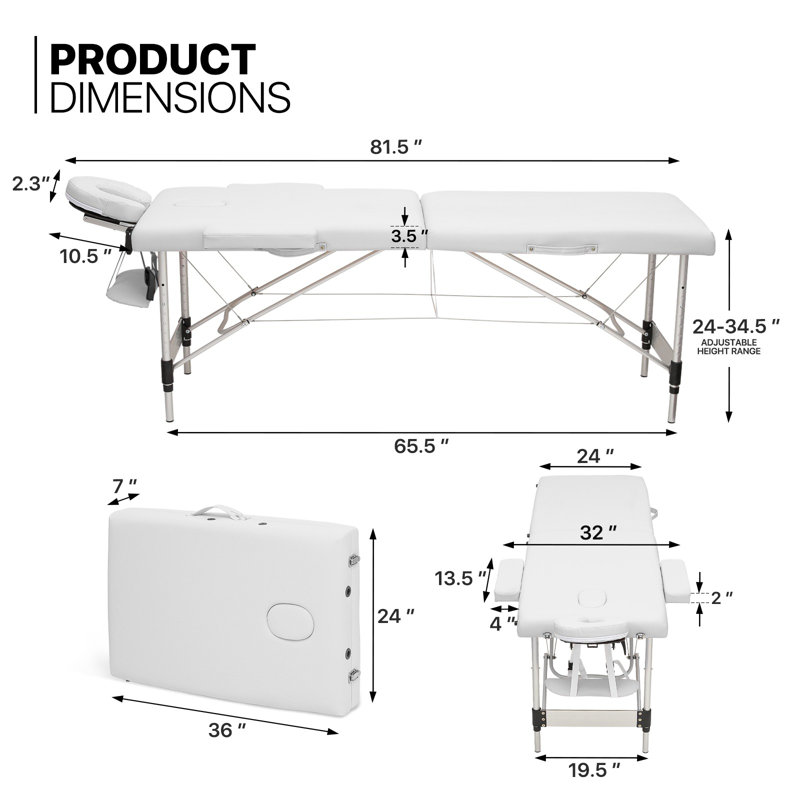 Table de massage pliable Loberta, Blanc