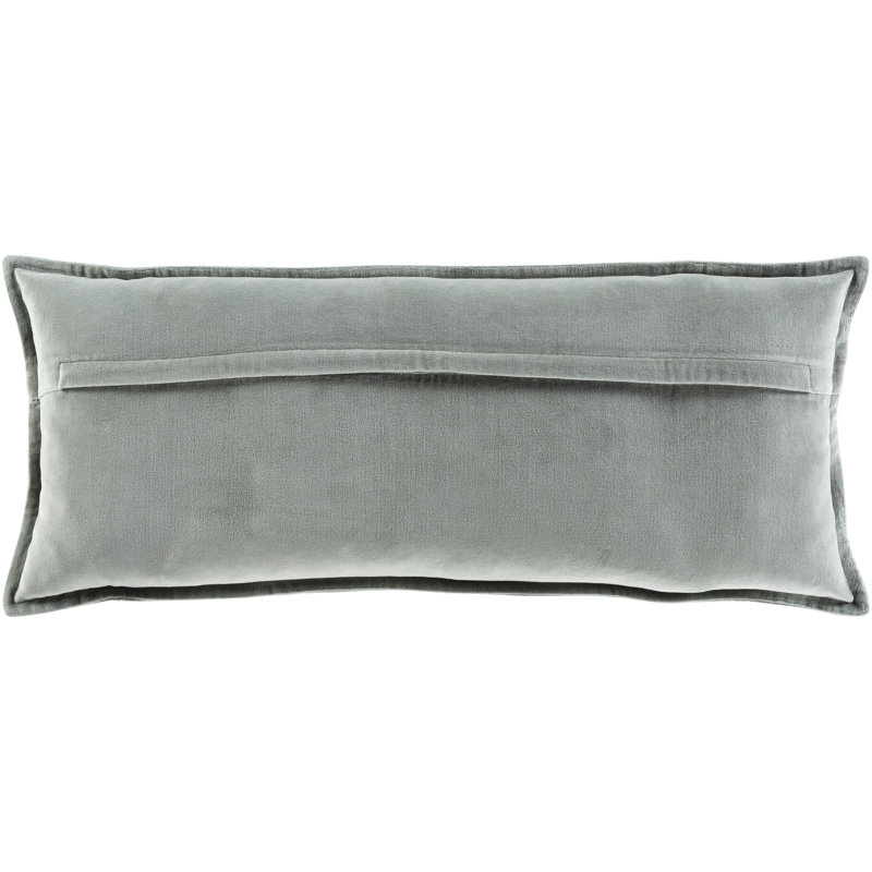 Sage Cotton Lumbar Throw Pillow with Flanged Edges, 12" x 30"
