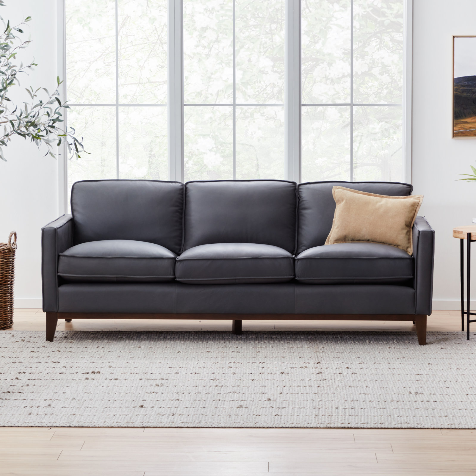 Cascades 85'' Upholstered Sofa, Gravel Genuine Leather
