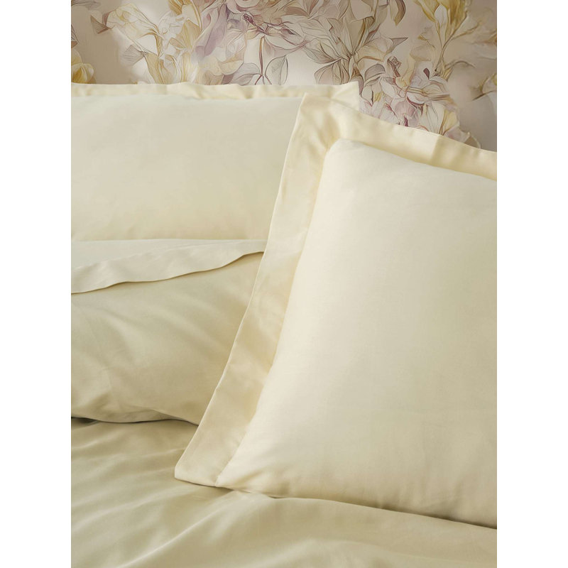 Premium Quilt Cover Set, 100% Cotton Satin, Beige | Duvet Cover 94.5 x 86.6 inches, 2 Pillowcases 23.6 x 23.6 inches | Reactive Printing, 211 Thread Count, Machine Washable, Elegant & Luxurious Bedding
