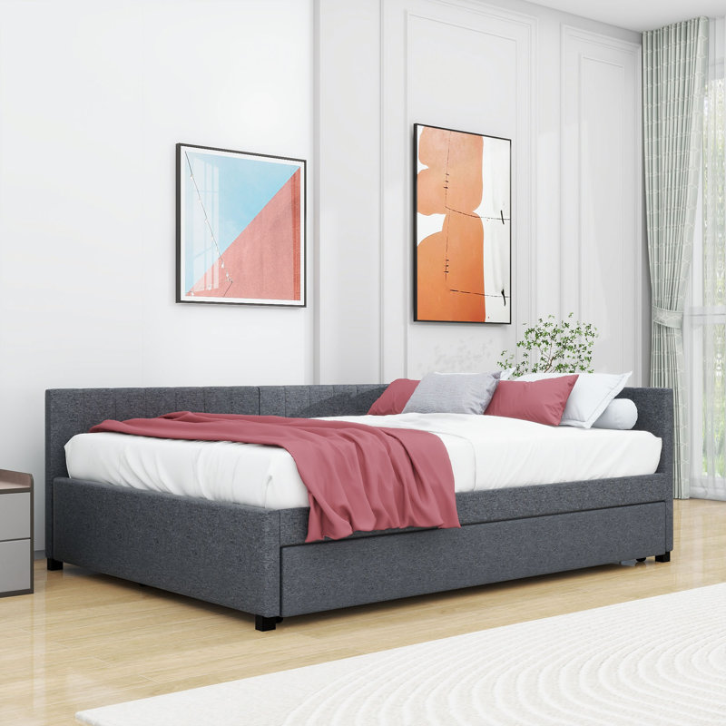 Canapé-lit rembourré avec couchette, Gris, Lit double