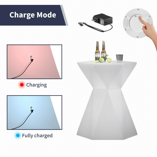 20" Slim Waist LED Color Changing Cocktail Table, Cordless Rechargeable Pub Table with Remote for Patio & Party