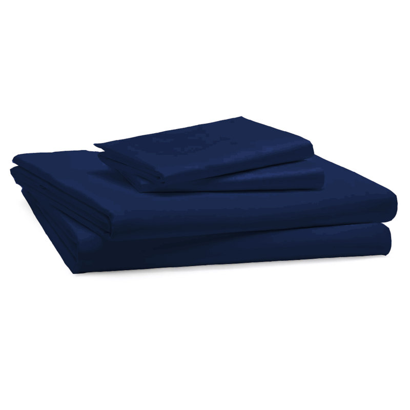 Bukurie Cotton Blend Percale Fitted Sheet, Double (4'6), Navy Blue
