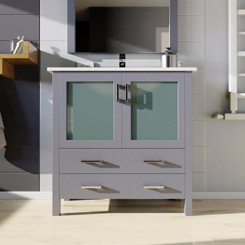 Ensemble de meuble-lavabo simple à simple cuve 30 po de largeur x 18,25 po de profondeur avec comptoir en céramique, Gris