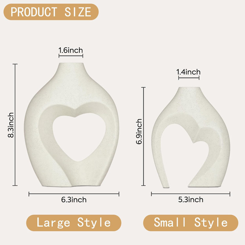 Set Of 2 Heart-shaped Ceramic Vases