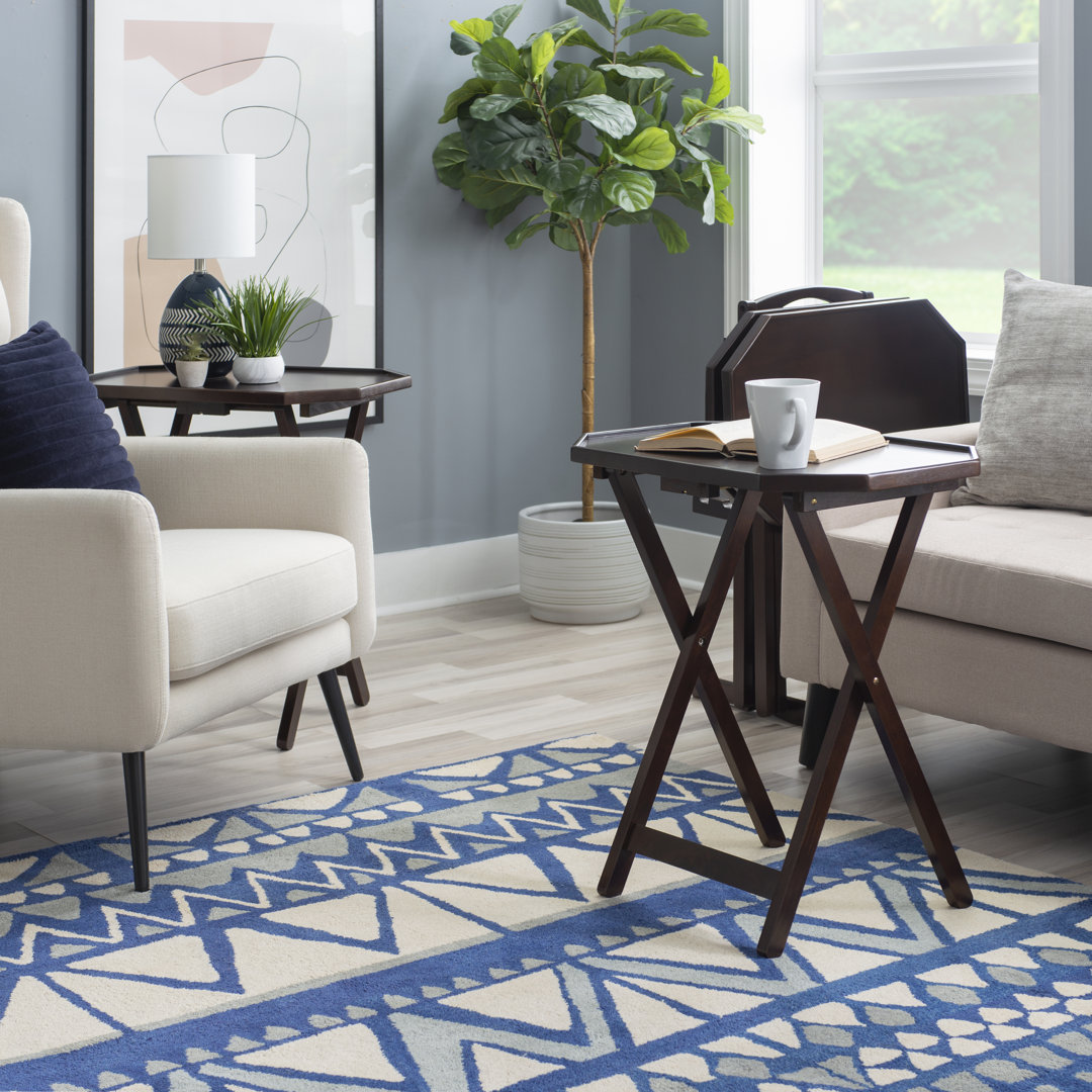 Bartelso Octagon Wood Tray Table Set with Stand Red Barrel Studio®