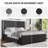 Velvet Platform Bed Frame with Wooden Slats and Rustic  Nightstand Set with Two Drawers-2101532067-2101532069