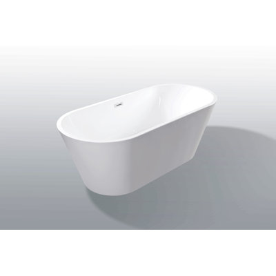 55" Acrylic Freestanding Bathtub, Stand Alone Soaking Tub, Glossy White Acrylic, Toe-Tap Chrome Drain, Cupc Certified