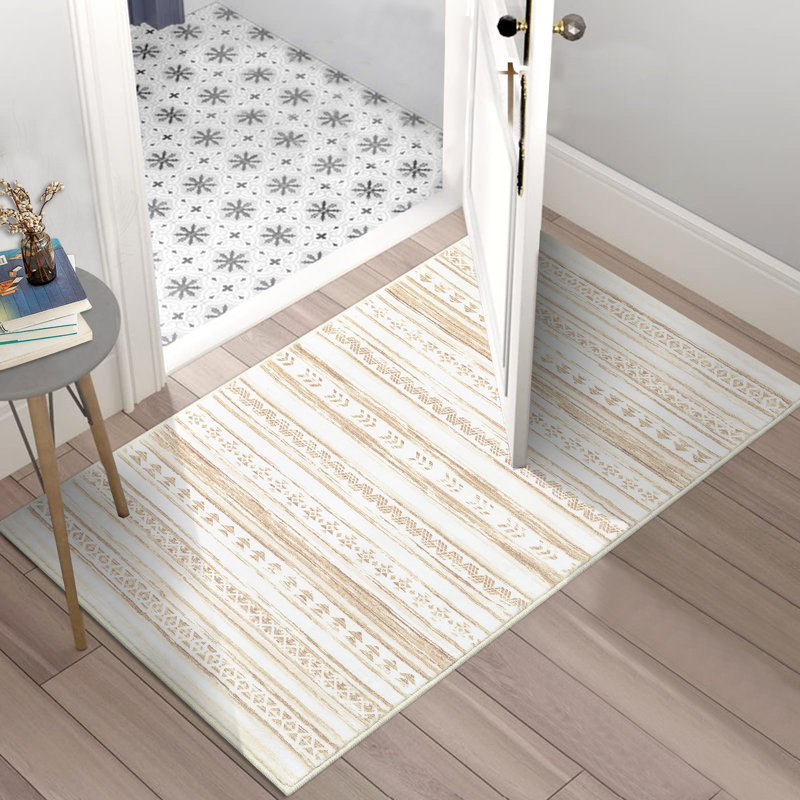 Tapis de sol moelleux et rayé à rayures Boho, Rectangle 2 pi x 3 pi