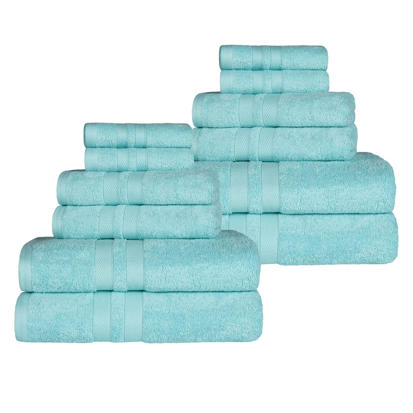 Quick-Drying Dobby Border Cotton Towel Set, Cyan