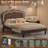 Full Size Bed Frame with LED Light and Charging Station, Platform Bed with Upholstered Headboard, No Box Spring Needed-410524478-410524477