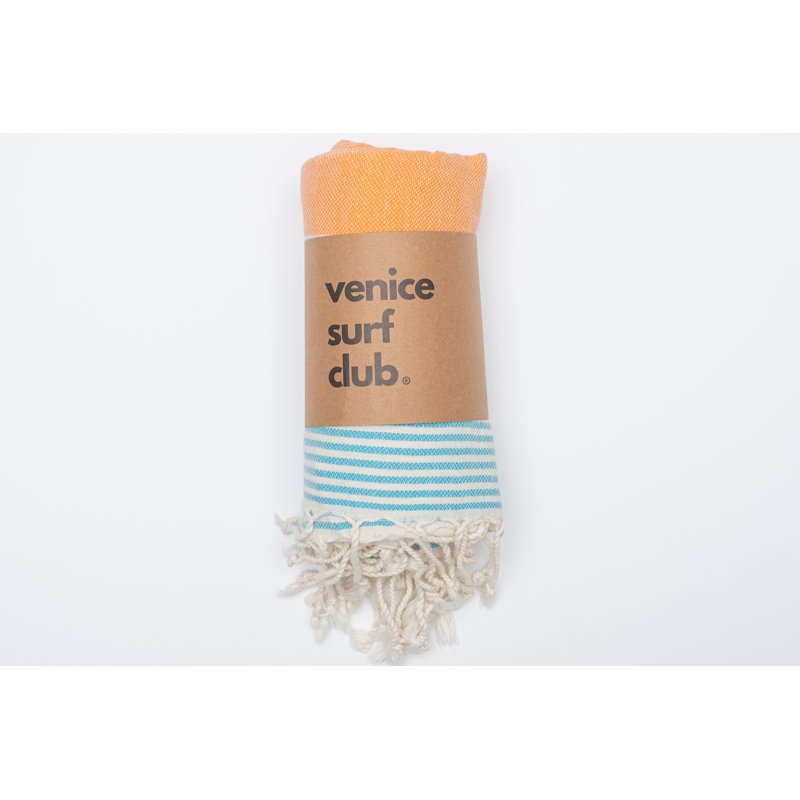 Jamellah Turkish Cotton Jacquard Beach Towel, Blue Orange