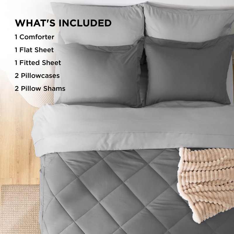 Bedsure Comforter Set Reversible Bedding for All Seasons, Grey, Full Comforter + 6 Additional Pieces