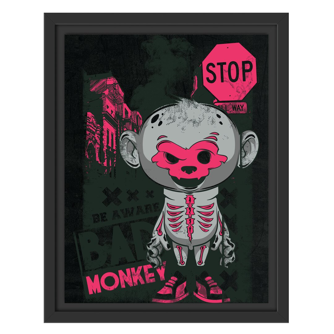 Gerahmtes Wandbild Bad monkey black