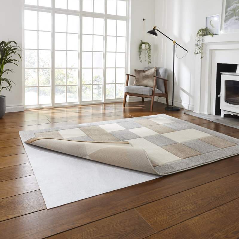Antislip Underlay Machine Woven White Rug, Rectangle 120 x 180cm