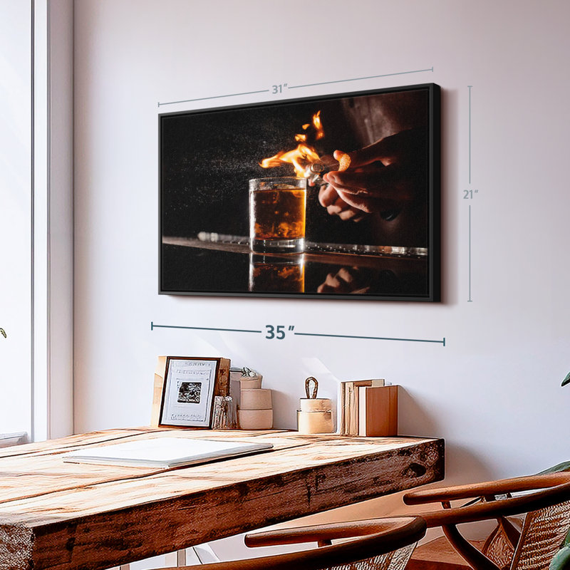 "Impression sur toile de verre whisky flamboyant", H 21 po x l 31 po