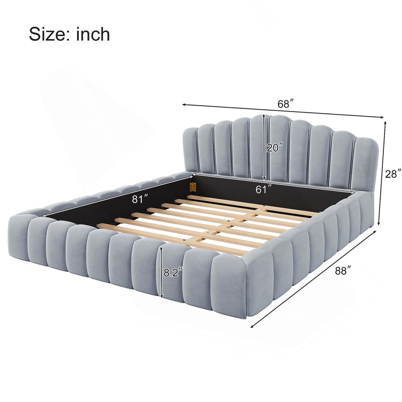 Tête de lit tapissier en velours pour grand lit, Bleu clair