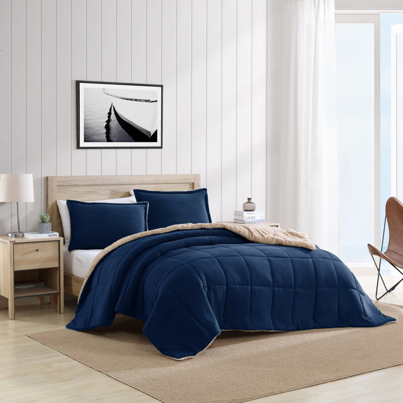 Ensemble d'édredon réversible bleu marine Nautica Beckett, Édredon pour lit simple + 1 taie décorative stan