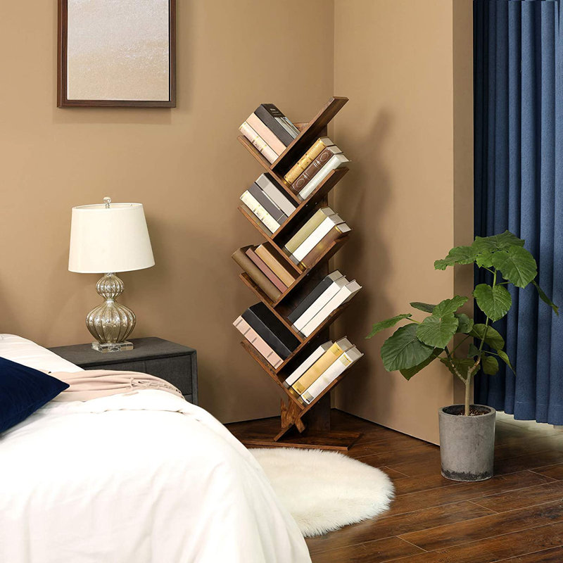 Sarahi 141.5cm H x 50cm W Solid Wood Geometric Bookcase, Rustic Brown