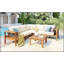 Ensemble de 4 canapés d'extérieur en bois d'acacia, accoudoirs en filet tissé, ensemble de canapé de patio en L avec table basse, ensemble de conversation d'extérieur avec coussins et table d'appoint, aspect couleur teck-872006051