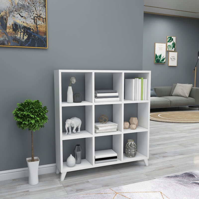 9 Cube Square Bookcase With Legs Cabinet Storage Shelving Display Wood Shelf, White