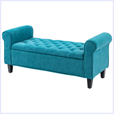 Banc de rangement avec repose-pieds et banc rembourré avec accoudoirs roulés