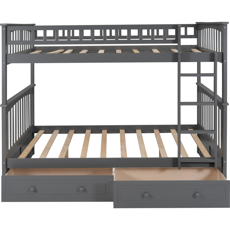 Brianca Kids Bunk Bed with Drawers, Gray, Full Over Full