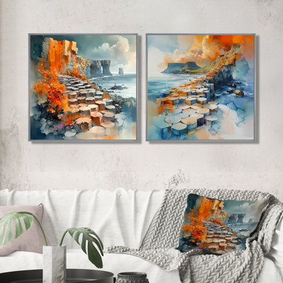 «Orange Giants Causeway Coast and Glens Ireland I», art mural traditionnel pour le salon, 2 pièces