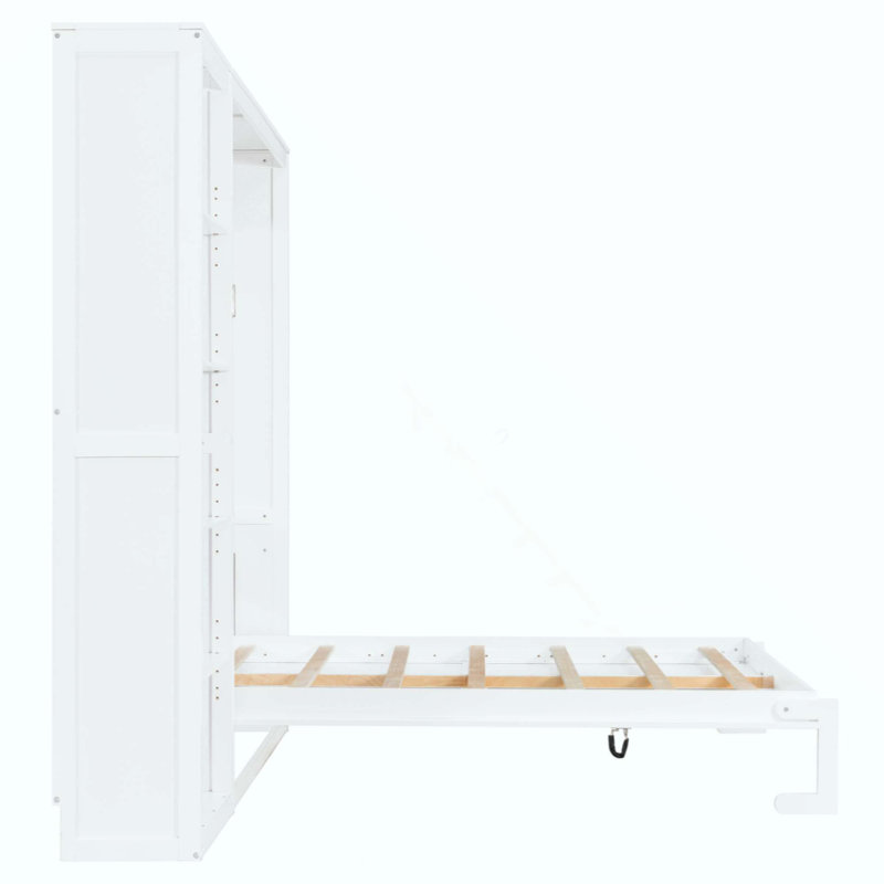 Lit escamotable avec tablettes, lit escamotable peu encombrant pour les pièces polyvalentes et les petits appartements, Blanc