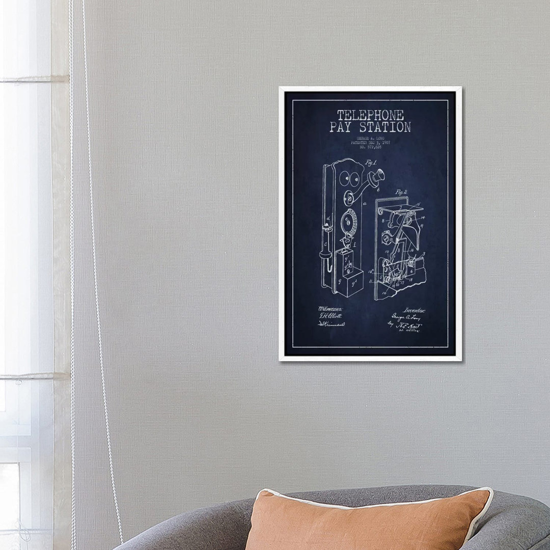 Long Telephone Blue Patent Blueprint von Aged Pixel - Gallery-Wrapped Canvas Giclée on Canvas