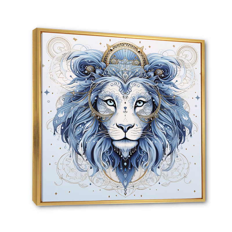 Signe du zodiaque Lion sur toile, H 36 po x l 36 po x P 1,5 po, Cadre flottant doré
