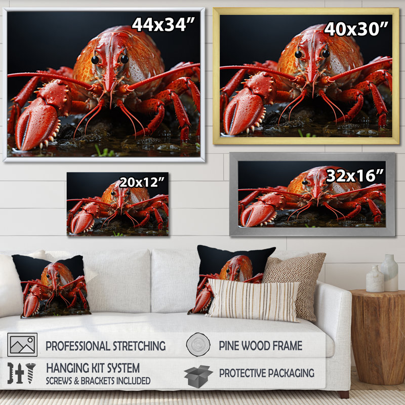 Crayfish Selfie I - Animals Wall Art Prints, Cadre simple noir, H 34 po x l 44 po x P 1,5 po