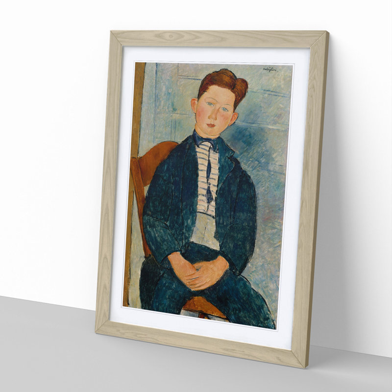 Boy in a Striped Sweater by Amedeo Modigliani - Picture Frame Painting, 48cm H x 36cm W x 2cm D, Oak