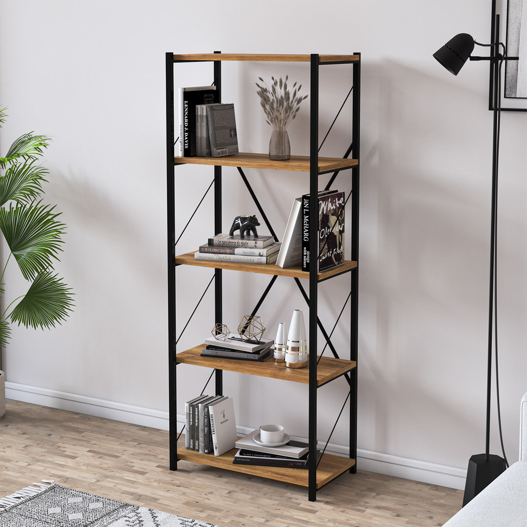 Setup Bookcase, Standing Bookshelf with 4-tier Shelves, 60 x 32 x 150 cm Storage Rack Shelf Unit