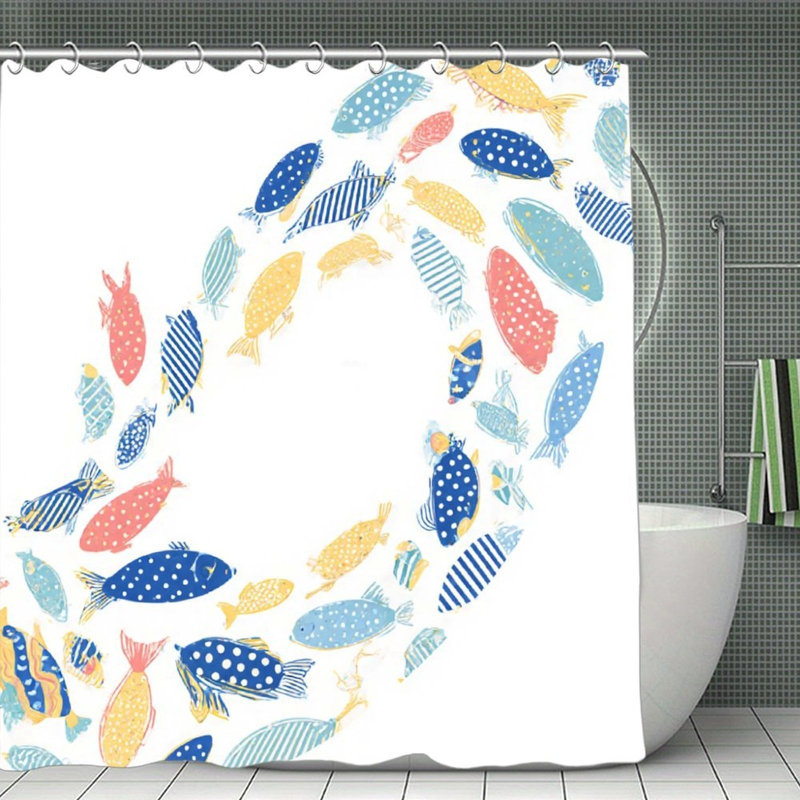 Rideaux de douche à pois colorés et rayures, 71 x 71