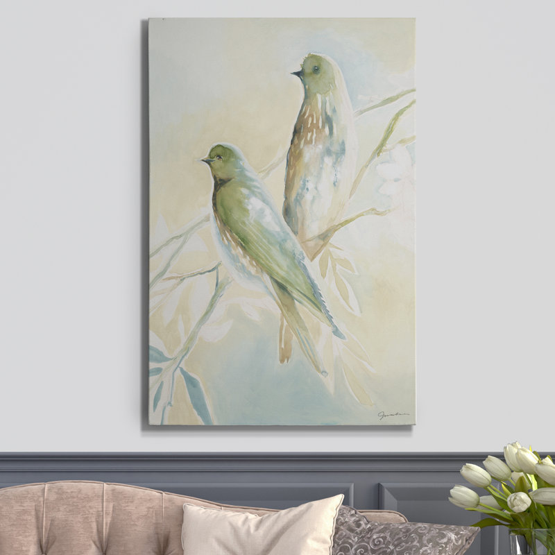 « love oiseaux », peinture sur toile tendue, H 12 po x l 8 po x P 1 po