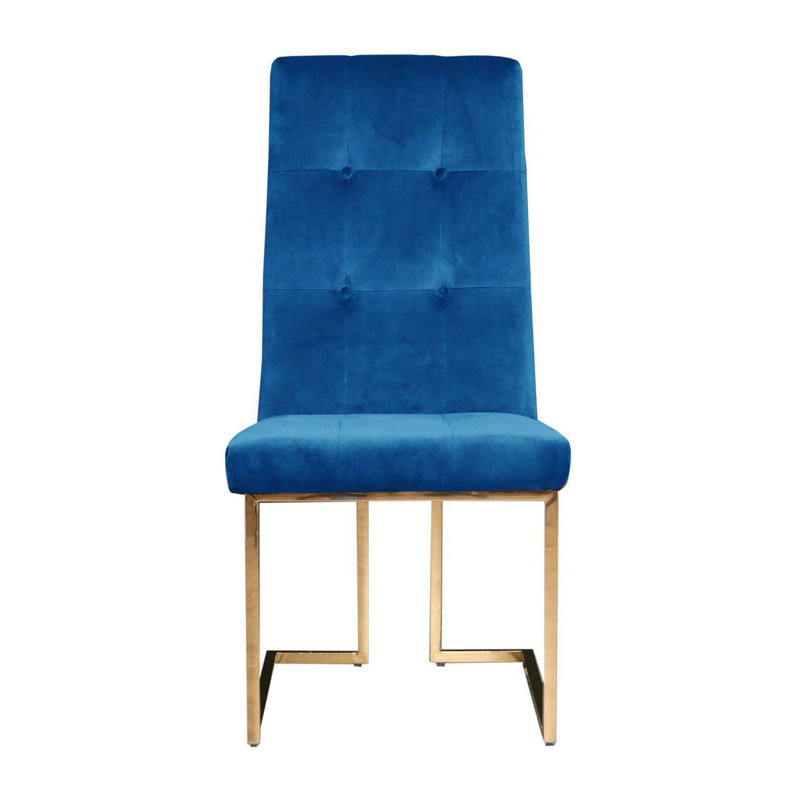 Chaise d'appoint en velours Denholme, Doré, Bleu très foncé