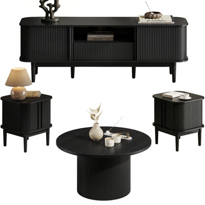 4-piece Living Room Table Set, 1 Tv Stand, 1 Coffee Table And 2 End Tables