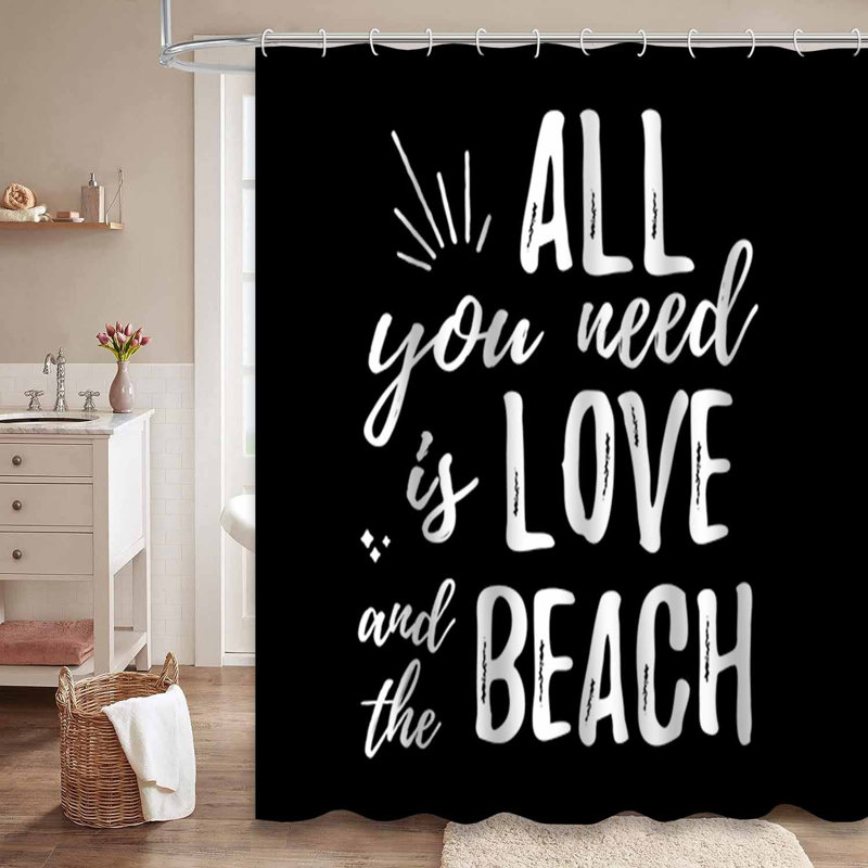 Rideau de douche imperméable à l'eau avec 12 crochets Beach Love, L 72 po x l 72 po