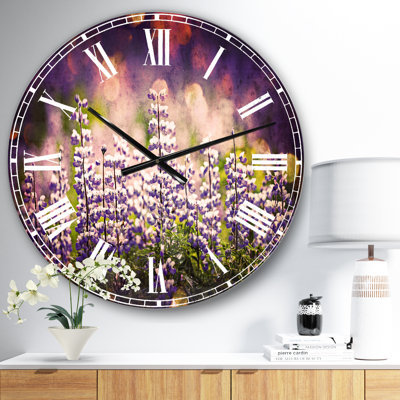 Lupin bleu sur fond bleu - Horloge murale traditionnelle