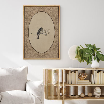 Vintage Style Bird on Branch with Floral Border Print Pictures Frame Canvas Print Wall Art
