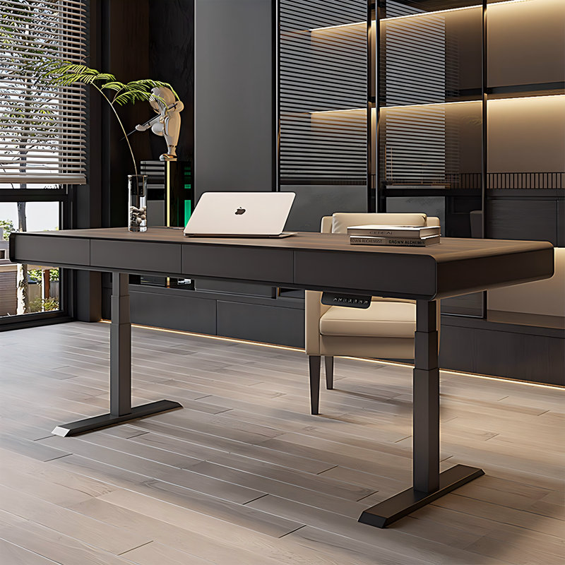 Bureau à hauteur réglable en bois massif 70,87 po, 4 tiroirs, H 53,94 po x l 70,87 po x P 27,56 po