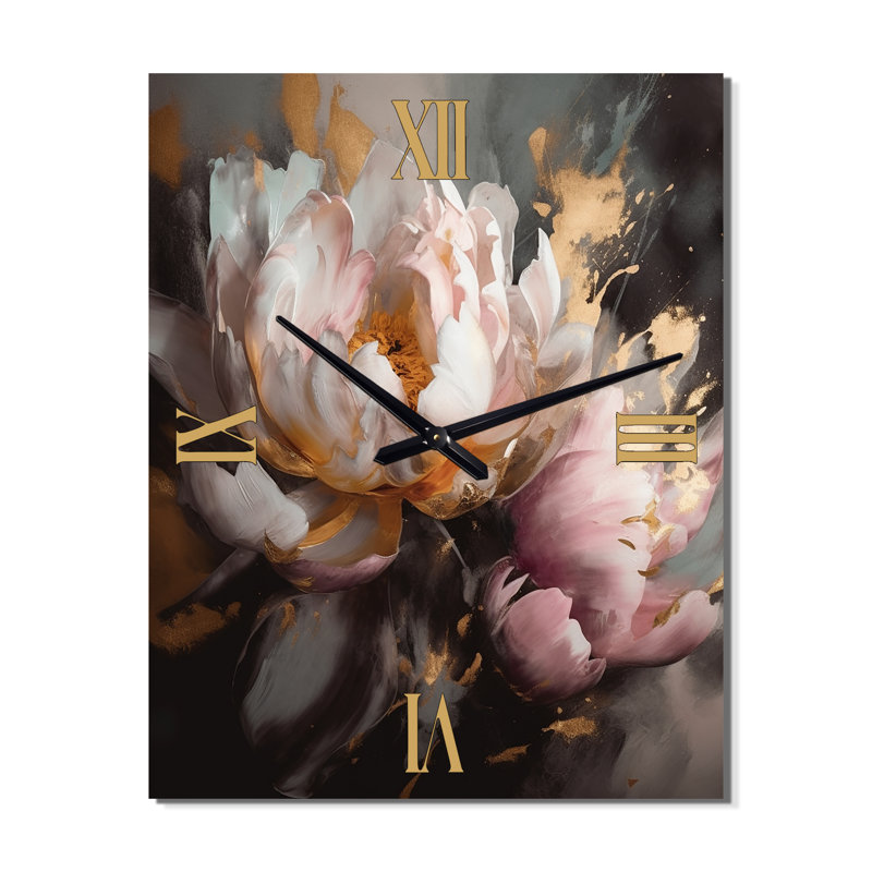 Janneli - Horloges murales pivoines florales, H 28 po x l 12 po x P 1 po