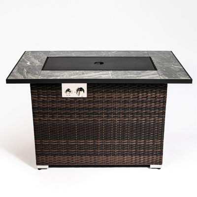 44inch Propane Gas Fire Pit Table, Ceramic Tabletop, 50000btu, Rectangular , Lid, Rain Cover, Shining Glass Rocks, Table With Tile Top, Outdoor Pit, Radiant Rocks