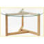 Table basse ronde contemporaine en verre trempé avec base en bois - Assemblage facile en 20 minutes pour le salon-316631624